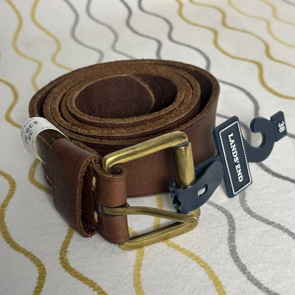 NWT Lands End Men’s Basic Brown Jeans Belt New WithTags 38” Inch Dress Style - Picture 1 of 6
